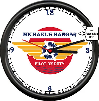 Personalized Name Pilot Airplane Hangar Aviation Flight Retro Hanger Wall Clock • $45.44