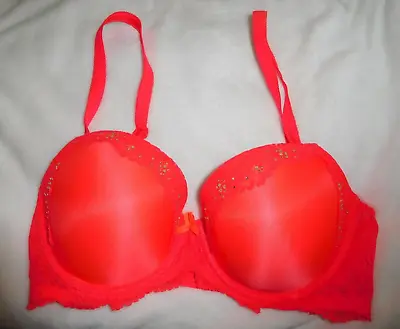 Victoria's Secret Dream Angels Bright Red Lace Jewels Lined Demi Bra 36DD • $11.99