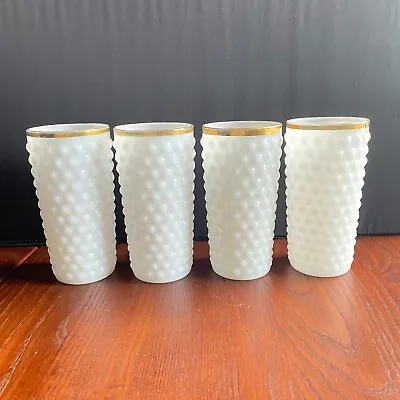 4 Vintage Milk Glass Hobnail Tumbler Drinking Glasses 12 Oz. 5.5 Inches Height • $32