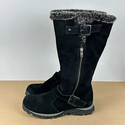 Skechers Grand Jam Alpine Way Suede Tall Boots Womens 9 Black Faux Fur Lined • $49