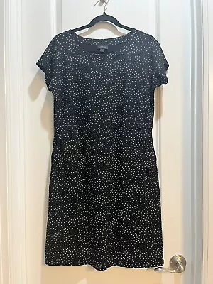 J. Jill Wearever Collection Black Polka Dot Dress Small Cap Sleeves Boat Neck • $30