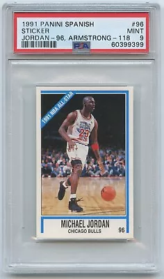 1991 Panini SPANISH Sticker #96 MICHAEL JORDAN / #118 B.J. ARMSTRONG  PSA 9 MT • $1050