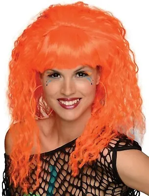 Rock N Rave Wig Neon Orange 80's Party Fancy Dress Halloween Costume Accessory • $27.57