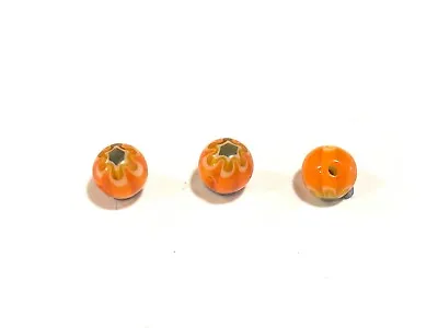 Millefiori Glass Single Flower Round Beads 50pcs 6mm Yellow / Orange  • £4.99
