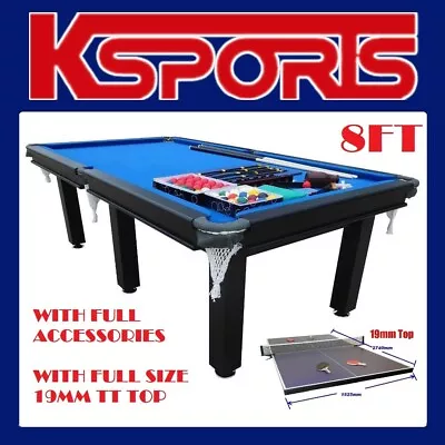 Pool Table 8ft Snooker Billiard Table 25mm Table Top Leather Pockets With Full S • $949