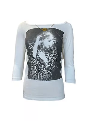 MAISON SCOTCH Women's White Printed 3/4 Sleeve T-Shirt #780 XS NWT • $26