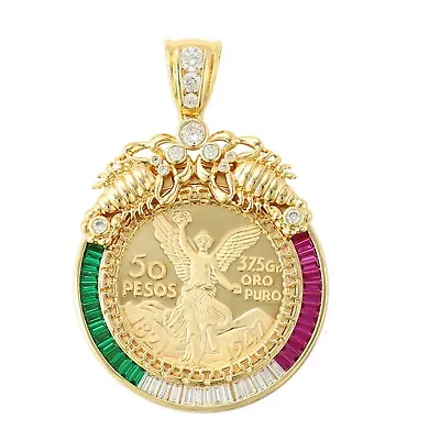 14K Gold Plated Mexican Centenario Scorpions Moneda 50 Pesos CZ Pendant Medal • $32