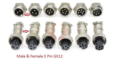 GX12 3 Pin Multi Contact Connector Socket And Plug Microphone Aviation • £3.75