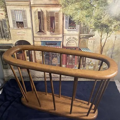 Solid Oak Oval Wood Magazine Rack Hand Made Vintage.Nice • $45