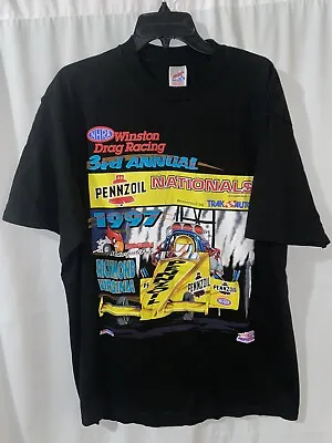 Vintage NHRA Winston Drag Racing 1997 Nationals Double Sided Shirt Mens XL • $26.25