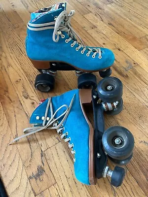 Moxi Lolly Outdoor Complete Roller Skates - Pool Blue Suede - Size 7.5 • $375