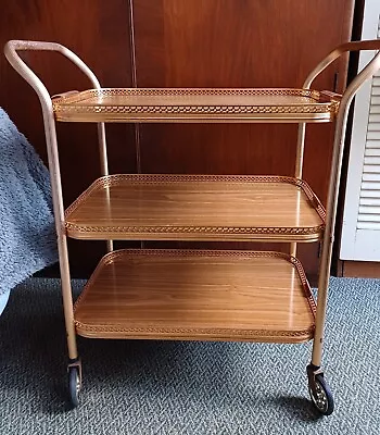 Vintage Retro 3 Tier Gold/formica Drinks Tea Hostess Trolley Collect Essex. • £37