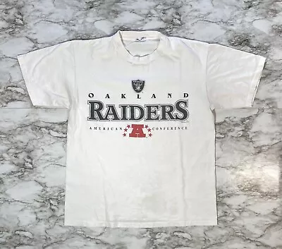 Vintage Oakland Raiders T Shirt Mens Medium White Single Stitch 90s NFL • $19.99