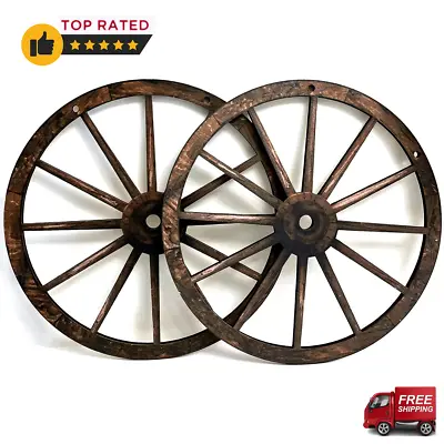 2 Pack Wooden Decorative Vintage Wood Garden Wagon Wheel Wall Decor • $28.23