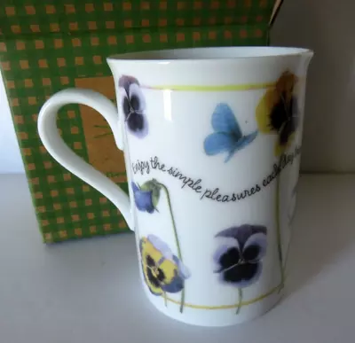 Marjolein Bastin Pansies Mug Spring Bee Butterfly  Enjoy The Simple Pleasures  • $9.99