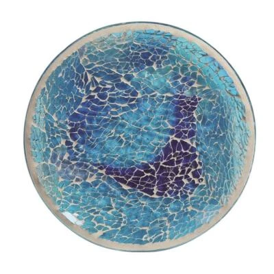 £6.99 • Buy Aroma Mosaic Crackle Candle Plate Glass Tea Light Pillar Holder Azure Blue 16cm