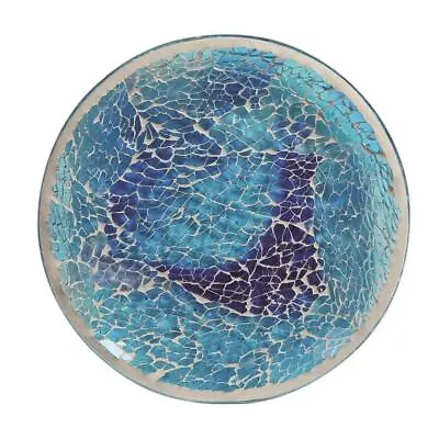 Aroma Mosaic Crackle Candle Plate Glass Tea Light Pillar Holder Azure Blue 16cm • £6.99