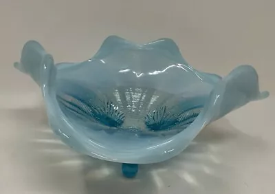 Vintage Northwood Glass Blue Opalescent Klondyke 3 Footed Bowl • $38.88