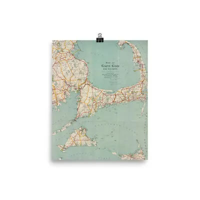 Vintage Cape Cod Map (1917) Coastal Massachusetts Atlas Poster • $27