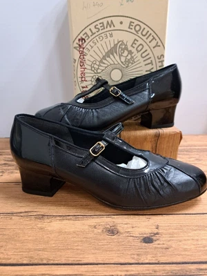 £9.99 • Buy VINTAGE BNIB Ladies EQUITY Black Patent Mary Jane Block Heel Shoes UK5 - CG CB1