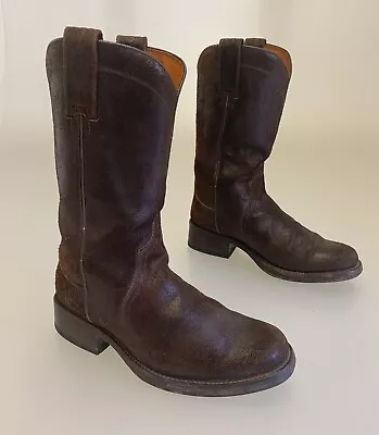 FRYE Motorcycle Boots Mens 7.5 M Crackled Leather Suede Biker Platform Boots VTG • $74.99