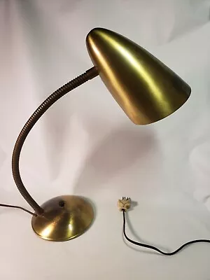 Mid Century Modern Table Lamp Brass Shade Goose Neck Desk Mcm Metal 23  Tall • $65
