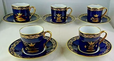 5 Herbiniere Tours Antique French Porcelain Cobalt & Gold Demitasse Sets Rare • $122.50