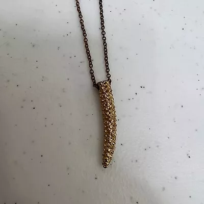 Horn Necklace Tusk Gold Tone Textured Chain Vintage Long Boho Southwestern • $8.79