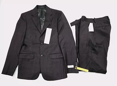 CALVIN KLEIN Men's 36R Jacket 30x32 Pants Slim Fit Wool Suit Eggplant 2 Piece • $129.99