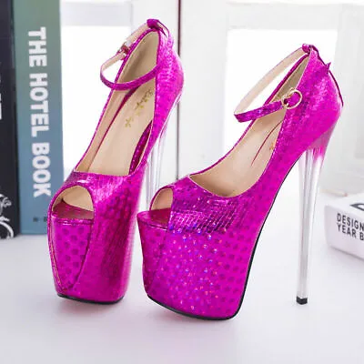 £33.59 • Buy Men Women Peep Toe Queen Crossdresser High Heels Ankle Strap Shoes Plus Size