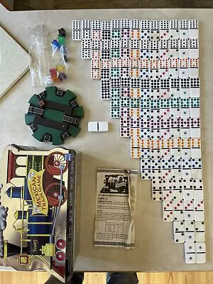 Fundex Mexican Train Game Metal Tin 91 Dominoes 8-player Station Not Tested • $32.50