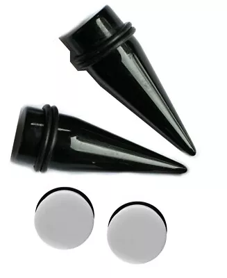 7/16 11mm Black Tapers White Single Flare Plugs Ear Stretching Gauging Kit Gauge • $15.49