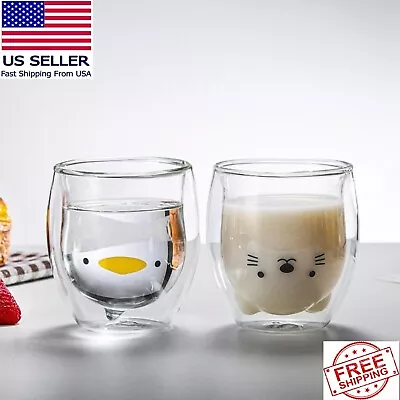 Double Wall Glass Cute Bear Clear Coffee Mug Insulated Glass Tea Milk Juice Cups • $14.60