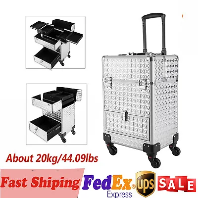Rolling Makeup Train Case Professional Cosmetic Trolley Makeup Storage Organizer • $78.85