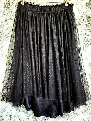 Lauren Conrad Black Swiss Dot Tulle High Low Lagenlook Skirt Size Large L • $15