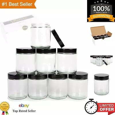 8 Oz Clear Glass Jars With Black Lids - Pack Of 8 - Perfect For Travel & Storage • $35.79