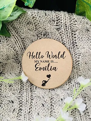 Personalised New Baby Arrival Announcement Engraved Hello World Plaque Name • £5.50