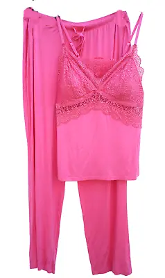 M & S Duvet Days Cami Pyjama Loungewear Set Size L Bright Pink Marks Spencer • £14.99