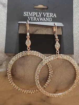 Simply Vera Vera Wang Rose Gold Tone Pave Drop Circle Earrings 2.75  New • $12.99
