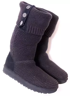 Ugg 1094949 Cardy Tall Black Knit Pull-On Button Winter Boots Women's US 9 • $42.48