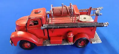 Vintage Red Fire Engine Diecast Tin Truck ~ Metal Artwork • $14.99