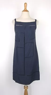 Martin Grant Dark Blue Day Ladder Dress With Boat Neck Textured Sundress • $29.99