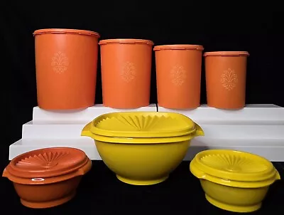 VINTAGE Nesting Tupperware Servalier Orange Canisters 4 Piece Set & Bowls READ  • $16.38