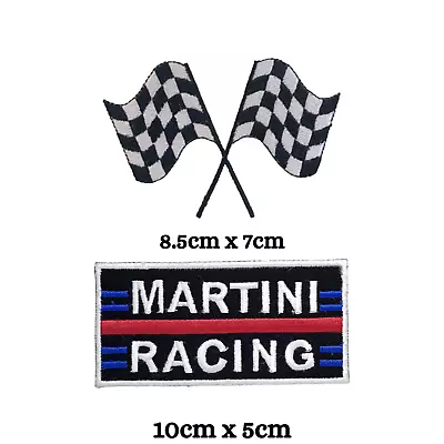 Checkered Flag And Martini Racing Art Patch Iron On Sew On Embroidery Badges • £3.99