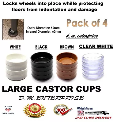 £3.99 • Buy LARGE CASTOR CUPS Carpet/Floor Chair Furniture Protectors Caster ( 4 COLOUR)
