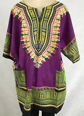 Big Size African Men Women Purple Dashiki Shirt Top Blouse Hippie Tribal Caftan  • $14.99