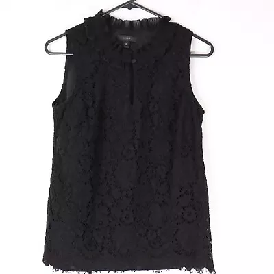J Crew Top Black Lace Sleeveless Classic Blouse Pleated Ruffle Collar Size XS • £10.64