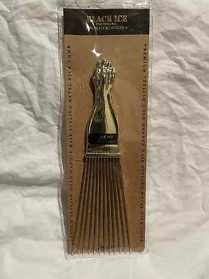 Black Ice Professional Signature Series Metal Pick Pik Comb Gold Fist Handle • $7.85