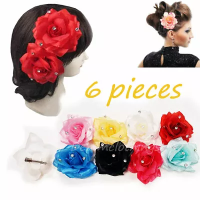 6pcs Rhinestones Bridal Rose Flower Hairpin Brooch Bridesmaid Hair Clip 3.5   • $7.45