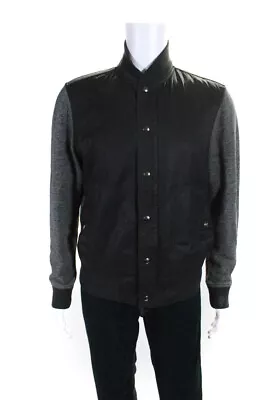 Vince Mens Waxed Coated Twill Knit Sleeve Varsity Jacket Black Gray Size Medium • $52.45